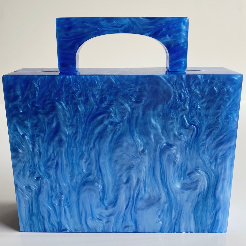 Respiro Studio Alexa Blue Resin Acrylic Lucite Blue Top Handle Box Clutch Bag
